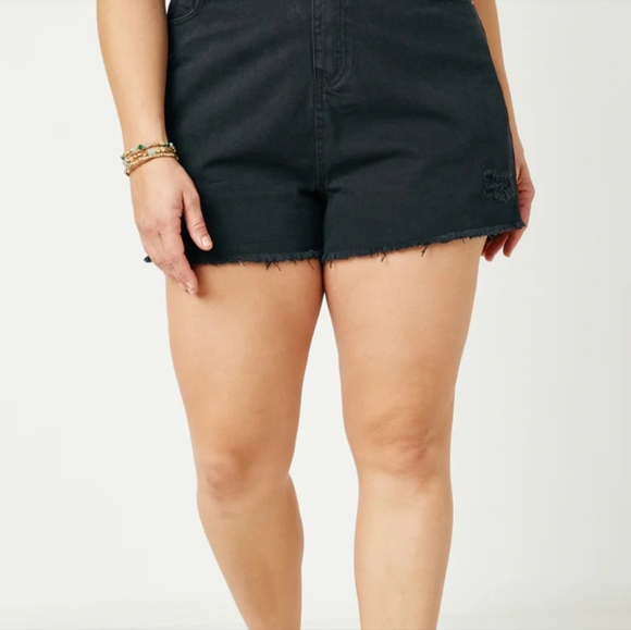 Hayden, black distressed shorts, 1x - Picture 2 of 12